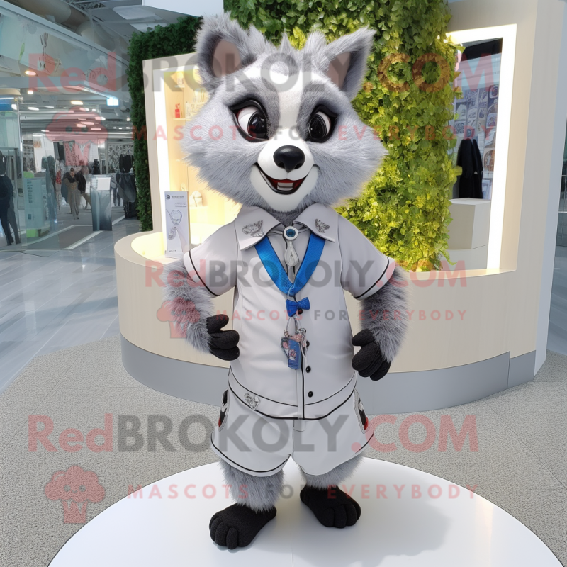 White Raccoon mascot costume character dressed with a Dress Pants and Necklaces White Raccoon mascot costume character dressed with a Dress Pants and Necklaces