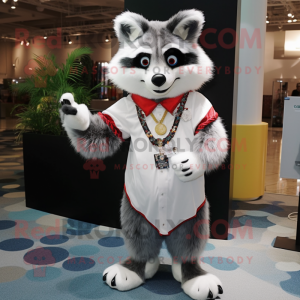 White Raccoon mascot costume character dressed with a Dress Pants and Necklaces
