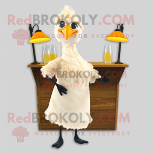 Beige Chicken mascot costume character dressed with a Cocktail Dress and Shawls