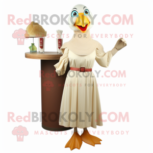 Beige Chicken mascot costume character dressed with a Cocktail Dress and Shawls