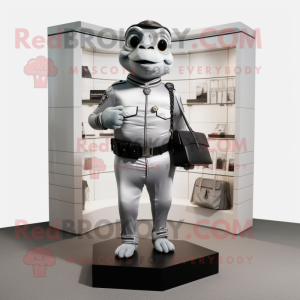 Silver Police Officer mascot costume character dressed with a Turtleneck and Briefcases