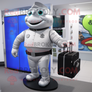 Silver Police Officer mascot costume character dressed with a Turtleneck and Briefcases