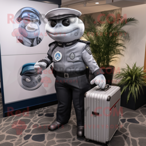 Silver Police Officer mascot costume character dressed with a Turtleneck and Briefcases