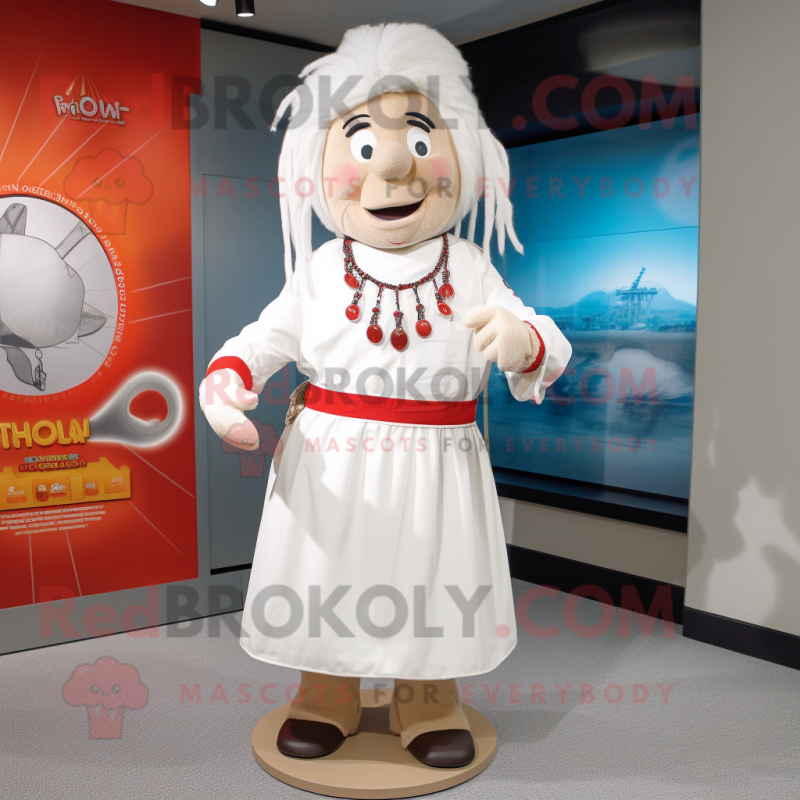 White Chief mascot costume character dressed with a Wrap Dress and Tie pins