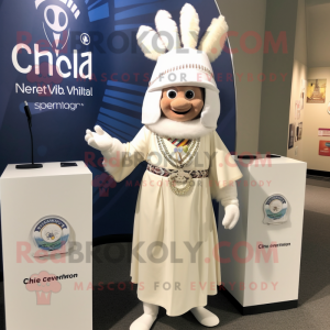 White Chief mascot costume character dressed with a Wrap Dress and Tie pins