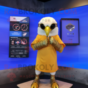 Gold Falcon mascot costume character dressed with a Swimwear and Digital watches