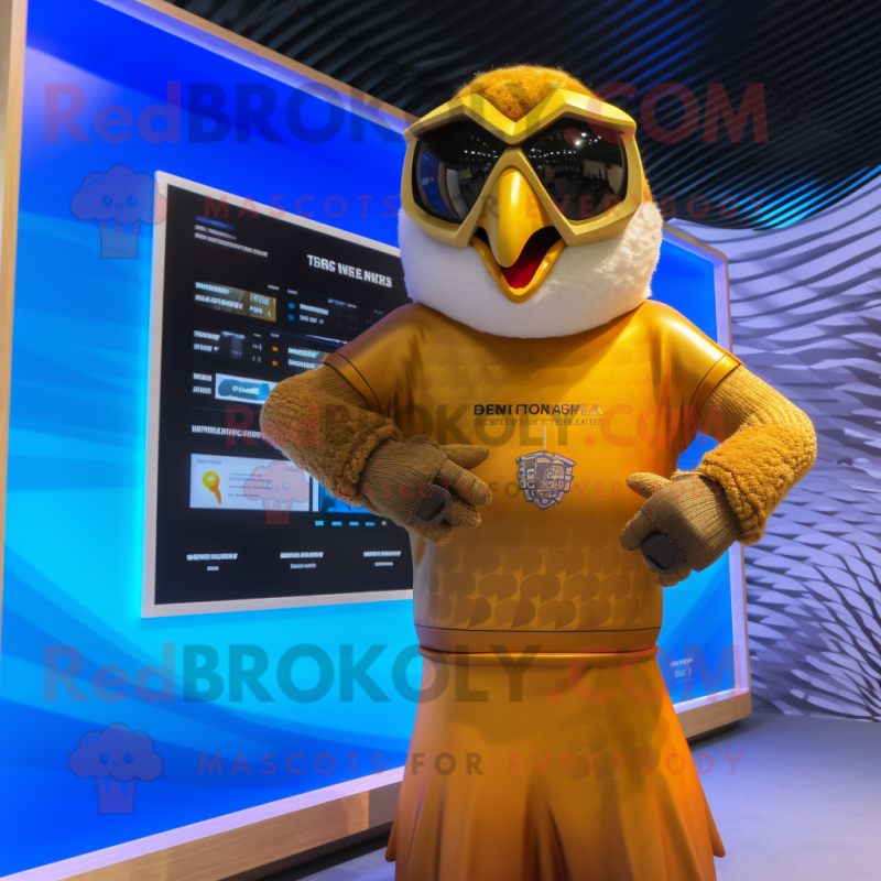 Gold Falcon mascot costume character dressed with a Swimwear and Digital watches