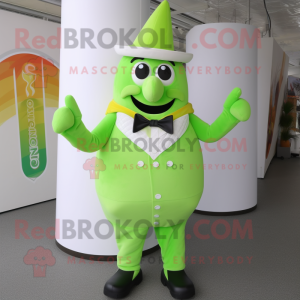 Lime Green Ice Cream mascot costume character dressed with a Waistcoat and Suspenders
