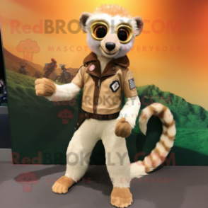 Beige Lemur mascot costume character dressed with a Moto Jacket and Anklets