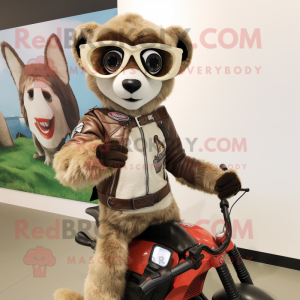 Beige Lemur mascot costume character dressed with a Moto Jacket and Anklets