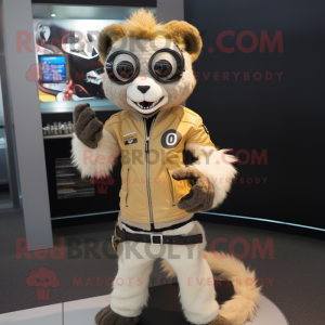 Beige Lemur mascot costume character dressed with a Moto Jacket and Anklets