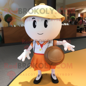 Peach Human Cannon Ball mascot costume character dressed with a Dress Shirt and Handbags