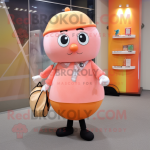 Peach Human Cannon Ball mascot costume character dressed with a Dress Shirt and Handbags