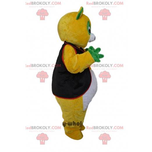 Tricolor panda mascot, colorful teddy bear costume -