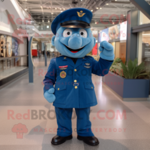 Navy Air Force Soldier mascot costume character dressed with a Denim Shirt and Tie pins