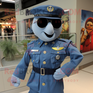 Navy Air Force Soldier mascot costume character dressed with a Denim Shirt and Tie pins