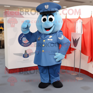 Navy Air Force Soldier mascot costume character dressed with a Denim Shirt and Tie pins