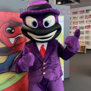 Purple Snake mascot costume character dressed with a Blazer and Mittens