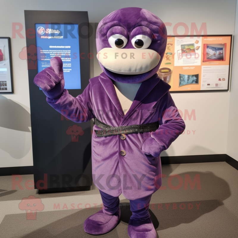 Purple Snake mascot costume character dressed with a Blazer and Mittens