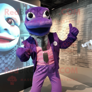 Purple Snake mascot costume character dressed with a Blazer and Mittens