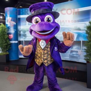 Purple Snake mascot costume character dressed with a Blazer and Mittens