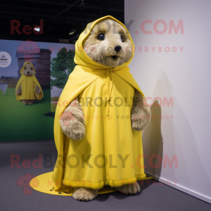 Lemon Yellow Marmot mascot costume character dressed with a Cover-up and Shawl pins