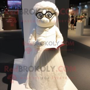 nan Pendant mascot costume character dressed with a Wedding Dress and Reading glasses