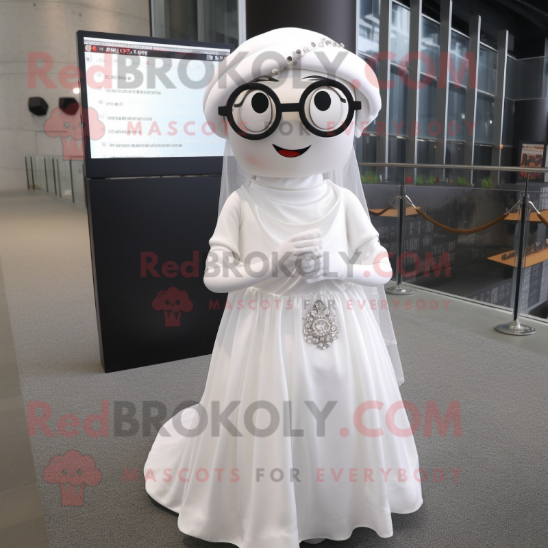 nan Pendant mascot costume character dressed with a Wedding Dress and Reading glasses nan Pendant mascot costume character dressed with a Wedding Dress and Reading glasses
