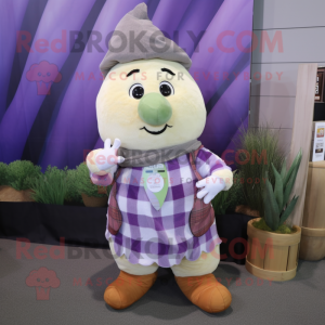 Lavender Turnip mascot costume character dressed with a Flannel Shirt and Keychains