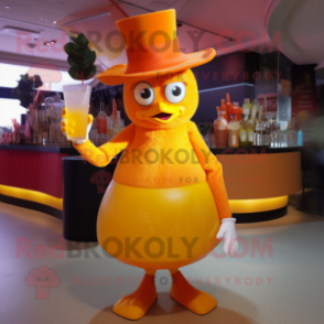 Orange Ceviche mascot costume character dressed with a Cocktail Dress and Hats