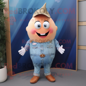Peach Tuna mascot costume character dressed with a Denim Shirt and Cufflinks