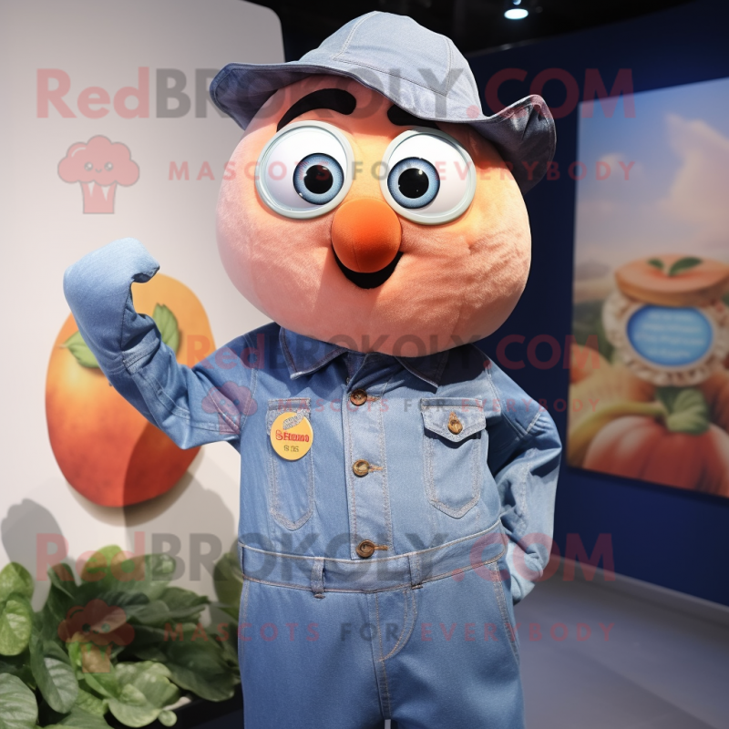 Peach Tuna mascot costume character dressed with a Denim Shirt and Cufflinks Peach Tuna mascot costume character dressed with a Denim Shirt and Cufflinks
