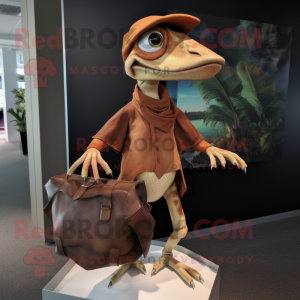 Rust Dimorphodon mascot costume character dressed with a Blouse and Clutch bags