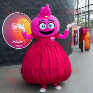 Magenta Shakshuka mascot costume character dressed with a Ball Gown and Smartwatches