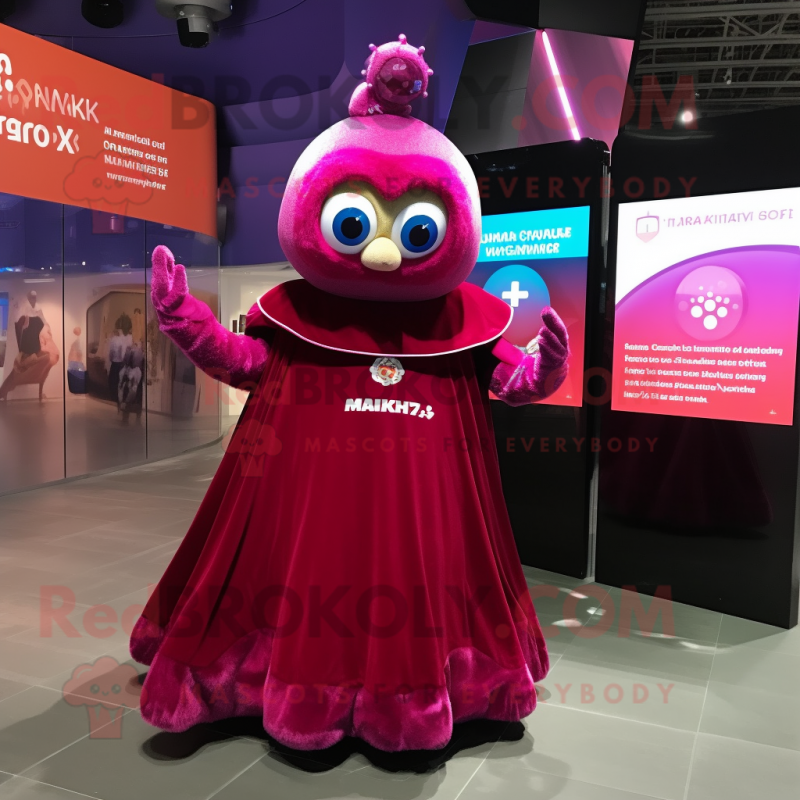 Magenta Shakshuka mascot costume character dressed with a Ball Gown and Smartwatches