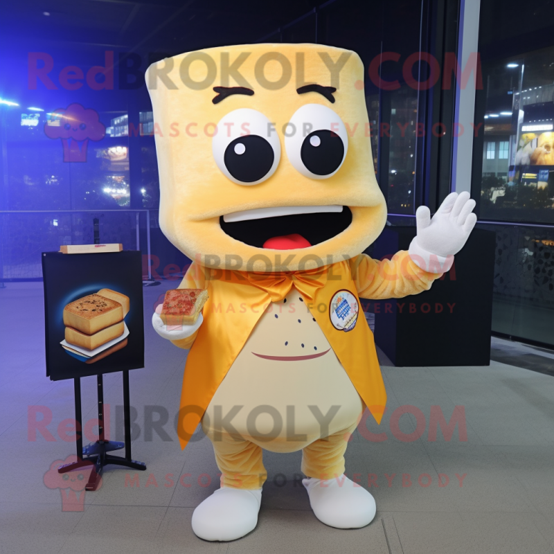 Beige Grilled Cheese Sandwich mascot costume character dressed with a Jacket and Cufflinks