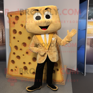 Beige Grilled Cheese Sandwich mascot costume character dressed with a Jacket and Cufflinks