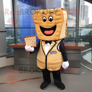 Beige Grilled Cheese Sandwich mascot costume character dressed with a Jacket and Cufflinks