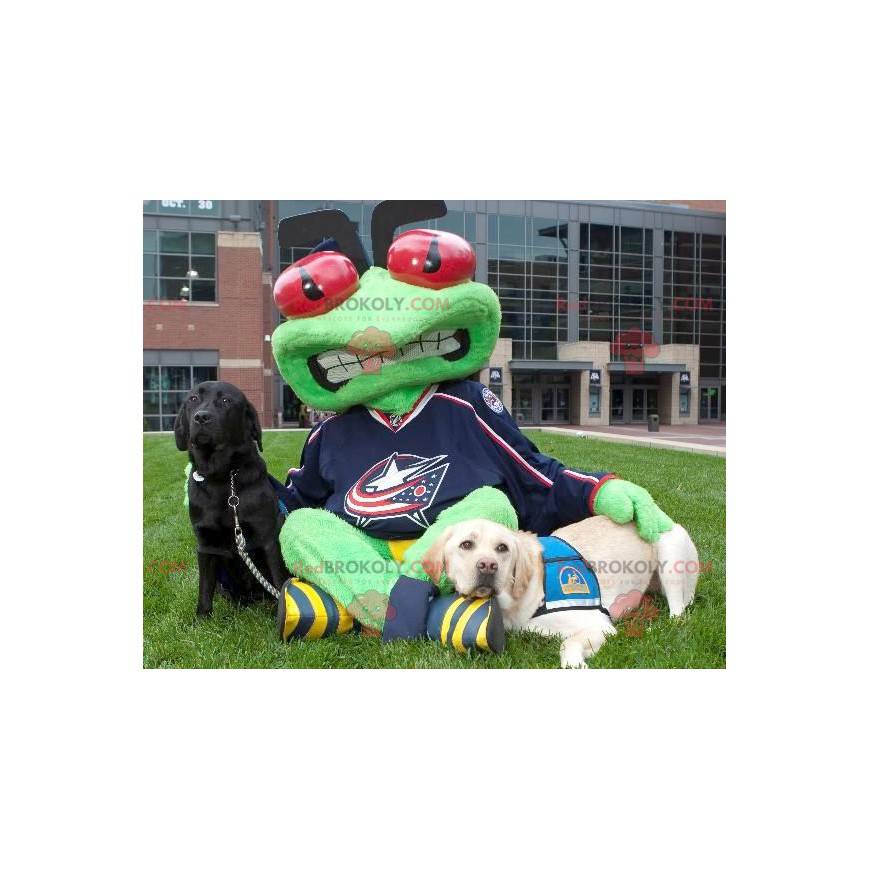 Green frog mascot with red eyes - Redbrokoly.com