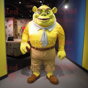 Yellow Ogre maskot kostume...