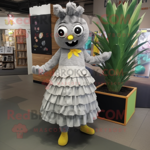 Gray Pineapple mascot costume character dressed with a Midi Dress and Shoe laces