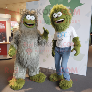 Olive Yeti mascot costume character dressed with a Boyfriend Jeans and Watches