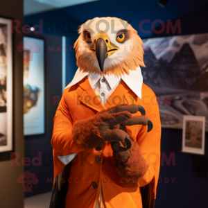 Orange Haast'S Eagle mascot costume character dressed with a Oxford Shirt and Shawl pins