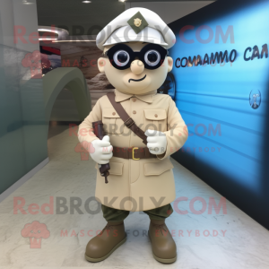 Cream Para Commando mascot costume character dressed with a A-Line Skirt and Eyeglasses