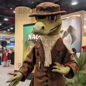 nan Utahraptor mascot costume character dressed with a Turtleneck and Hat pins