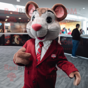 Maroon Rat mascot costume character dressed with a Suit and Ties