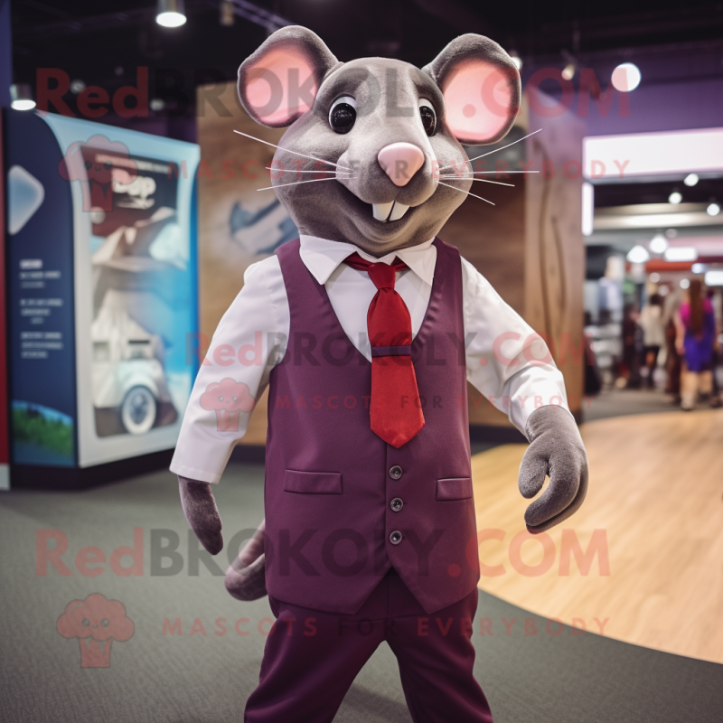 Maroon Rat mascot costume character dressed with a Suit and Ties Maroon Rat mascot costume character dressed with a Suit and Ties