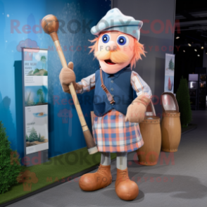 Peach Bagpipe mascot costume character dressed with a Chambray Shirt and Gloves