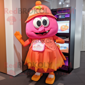 Pink Orange mascot costume character dressed with a A-Line Dress and Wallets