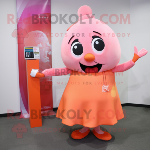 Pink Orange mascot costume character dressed with a A-Line Dress and Wallets